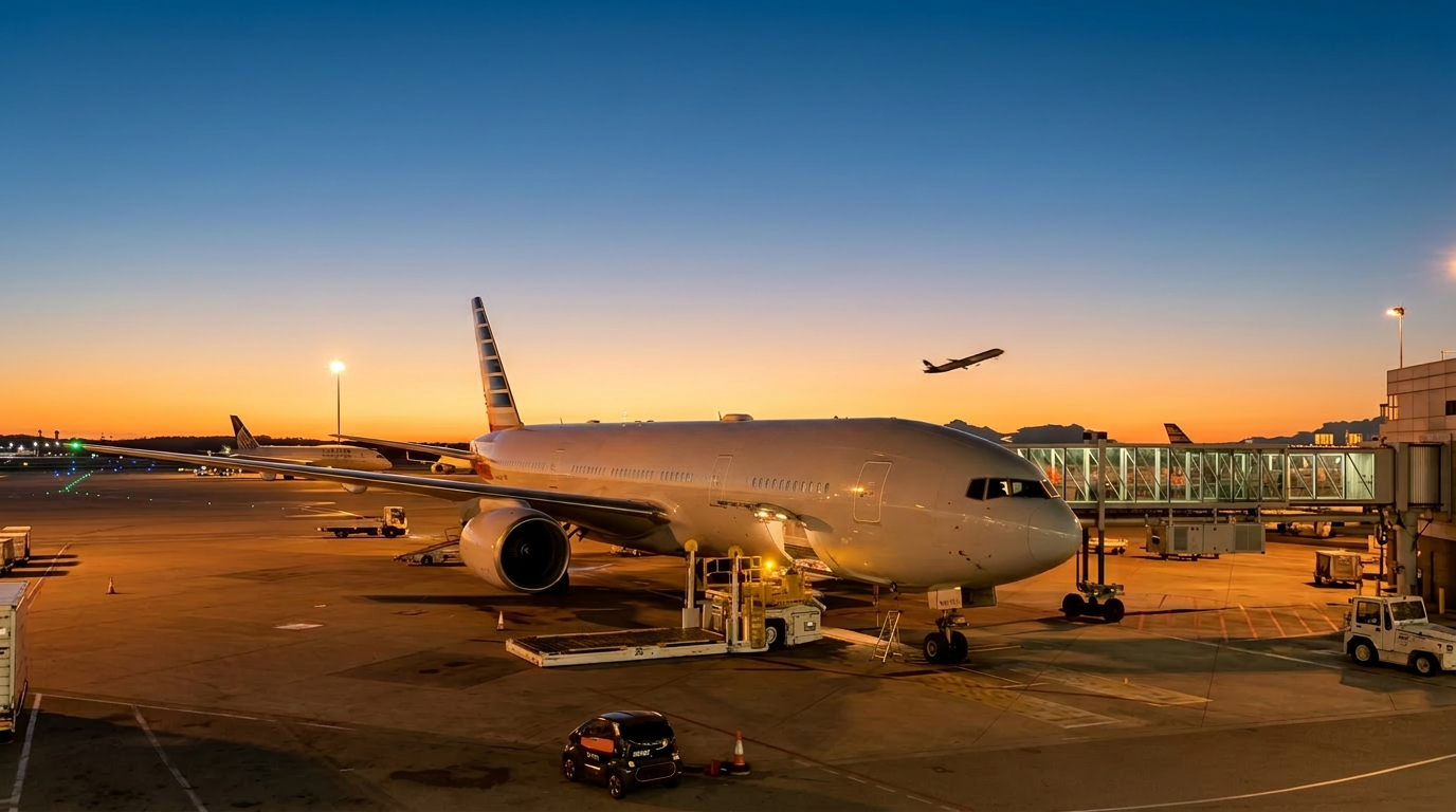 Aviation professional looking out over the apron at dawn